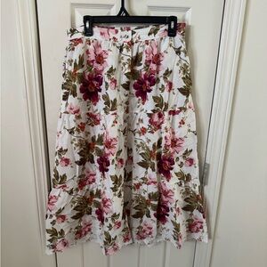 Laura Ashley Floral Midi Skirt Women’s Large Cottagecore Pink White Tiered